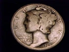 1927-D  Mercury Dime,  About Good to almost Good Grade.