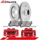 Front Pair Brake Calipers Rotors Ceramic Pads Set for GMC Sierra 1500 1999-2006