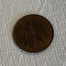 1950 British King George VI 1 One Penny Great Britain Coin UK England 