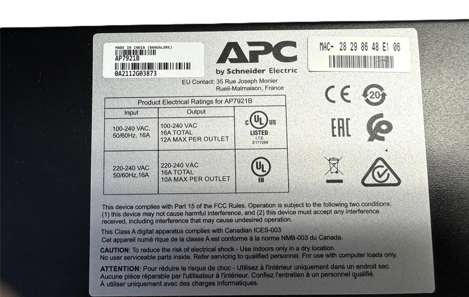 APC AP7921B Switched Rack PDU 8-Outlet C13 16A 1U Power Distribution Unit - Image 3 of 3