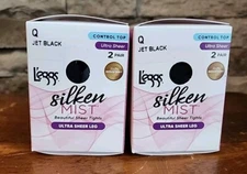 Leggs Silken Mist Ultra Sheer Leg Control Top Jet Black Size Q Total Of 4 Pair
