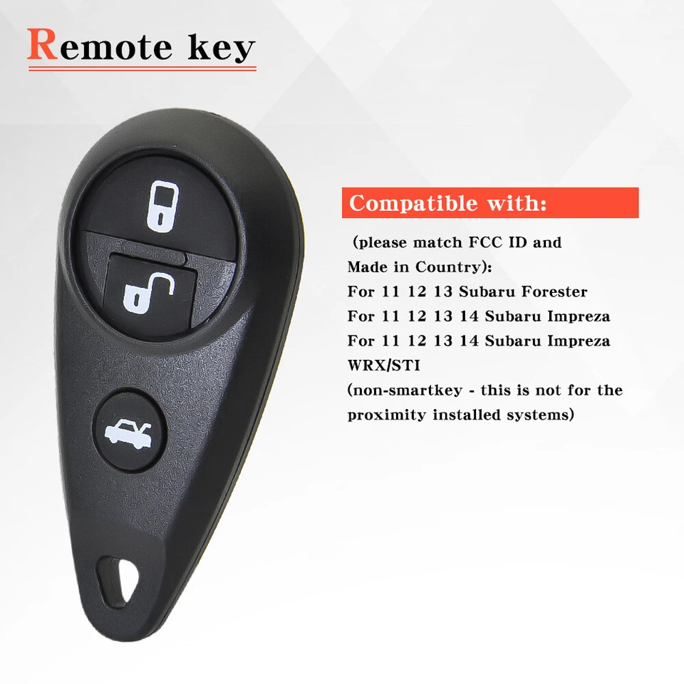 2X Llavero de coche remoto para Subaru Forester 2010-2013 Impreza 2010-2014 CWTWB1U819 Foto 4 de 4