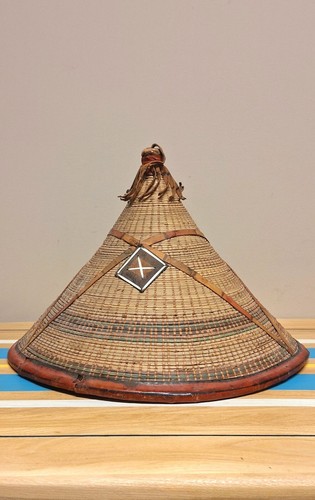 Authentic African Tribal Hat Leather & Straw Fulani Hat Mali West Africa Vintage - Picture 12 of 14