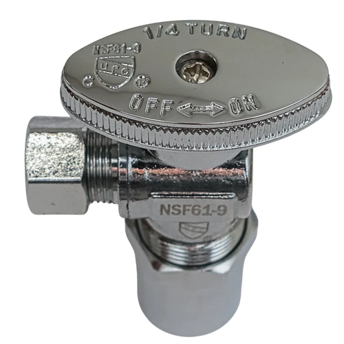 S10401 1/3" CPVC x 3/8" Compression Quarter-Turn Angle Supply Stop Chrome-Plated - Picture 2 of 4