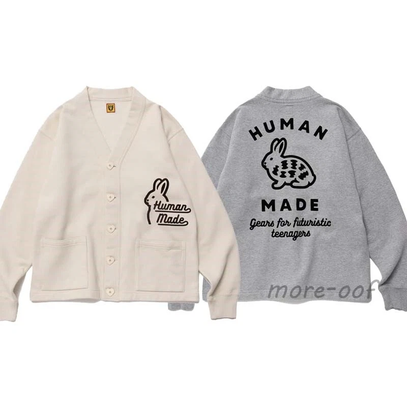 Human Made Rabbit Print Knit Cardigan Plush Coats V-neck Jackets Men Women New