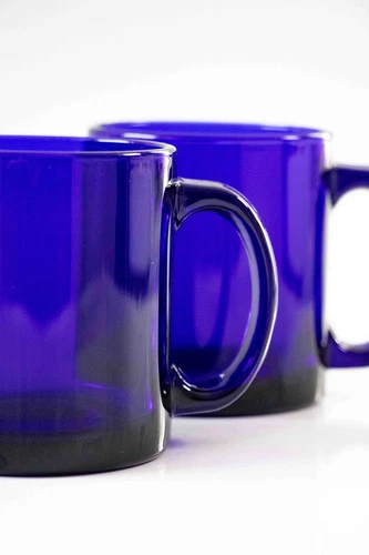 Vintage Cobalt Blue Glass Mugs, Drinkware, Coffee, Tea, Glassware