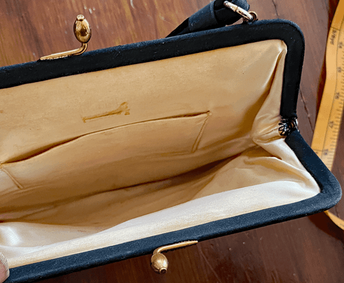 Vintage Black Silk Satin Evening Purse with Tambour Embroidery WW327 - Picture 3 of 5