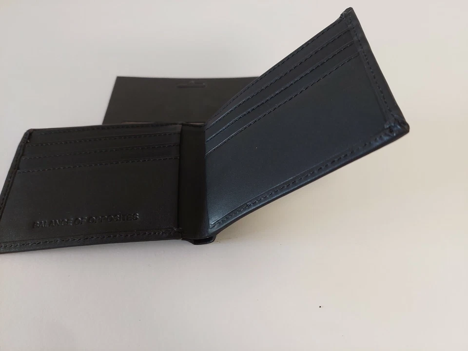 Cartera RVCA Cedar Delgada Doble Plegable - 100% Cuero Negro Logo Surf Diseño atemporal Foto 3 de 3