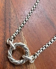 David Yurman Sterling Silver 36” Adjustable 2.7mm Box Chain Necklace “O” Station