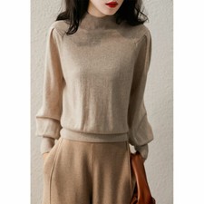 Damen Puffärmel Pullover Mock Rollkragen Strickpullover Pullover Oberteile Slim