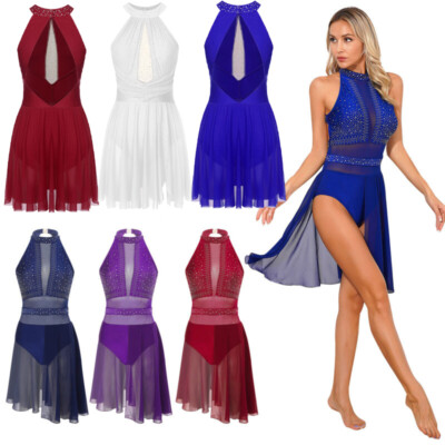 Women Lyrical Dance Costume Flowy Tulle Contemporary Ballet Dance Leotard  Dress | eBay