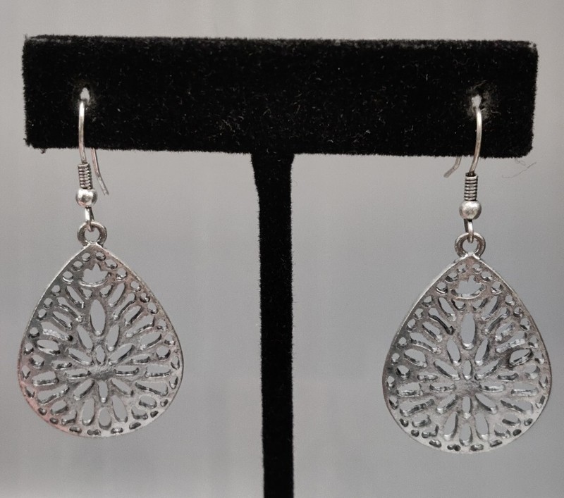 Silver Tone Teardrop Hole Dangle Drop Earrings Jewelry Statement Costume Fashion