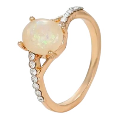 Vintage Style Rainbow Simulated Opal Gold Plated Women s Ring Size 6  