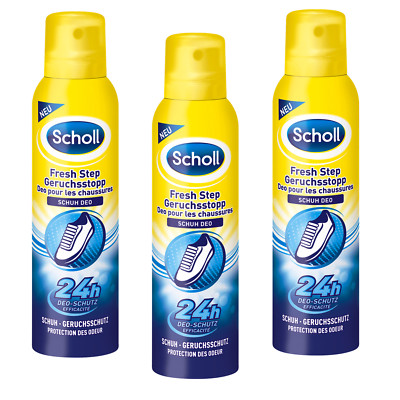 3 x 150ml Scholl 24h fresh step shoe deodorant protection spray odour stop