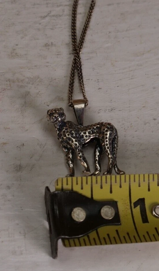 RARE KABANA Sterling Silver Figural CHEETAH CAT Necklace Pendant NICE - Image 3 of 4
