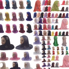 2-6Y Kids Girls Hijab Amira Turban Muslim Bonnet Shawls Headscarf Islamic Wrap