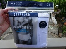 Vtg 6 Pair Stafford Sz 38 White Cotton Underwear Full Cut Briefs New