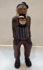 VTG Man Toboggan-Hat & Striped-Shirt Standing Nutcracker Wooden Blk-Forest-Style
