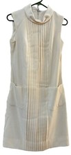 VINTAGE Nancy Greer NY CLASSIC Dress Med Cream Pleat Detail Pockets High Collar