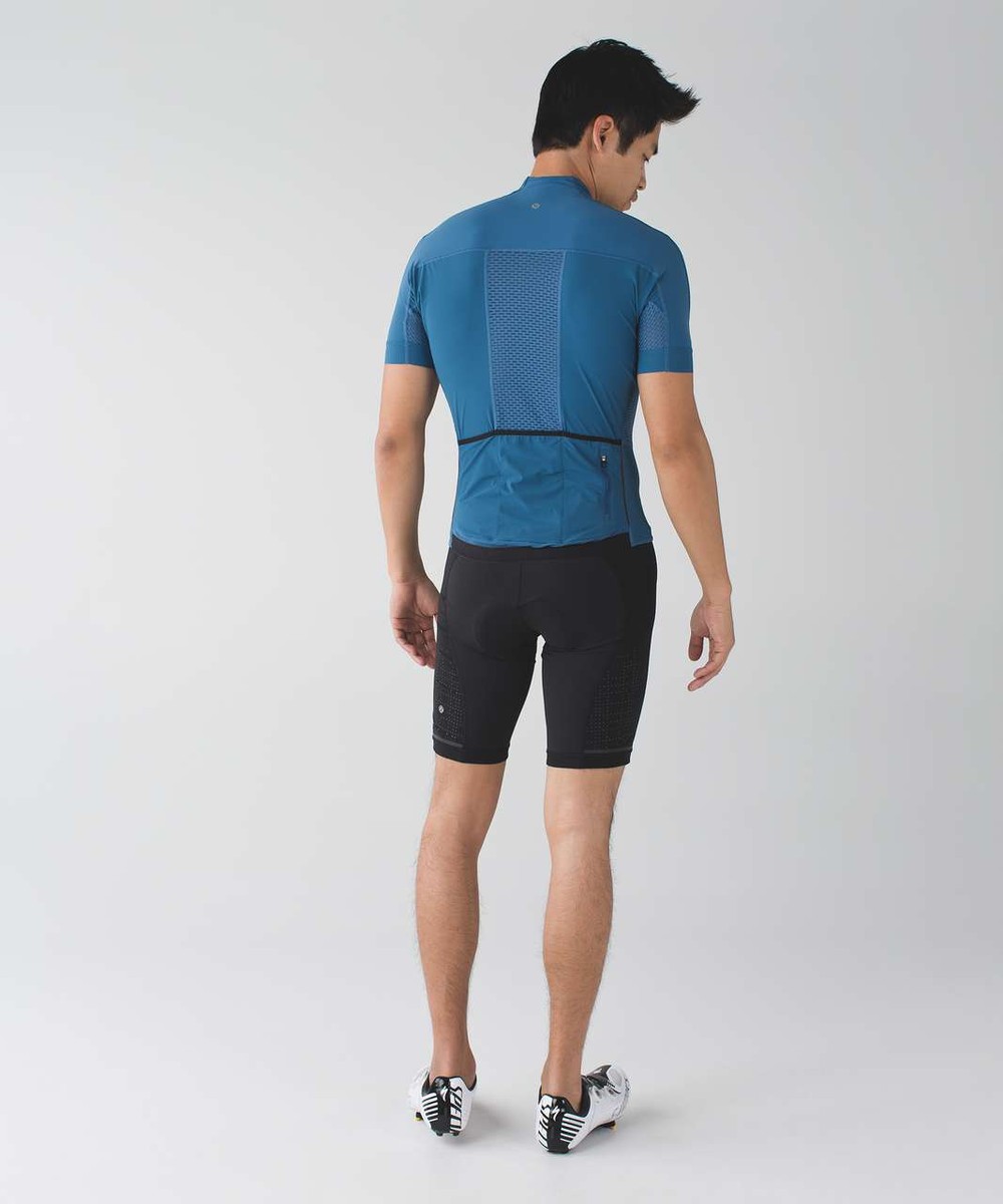 NWT - Lululemon Sea To Sky cycling Jersey Black, Hawk Blue
