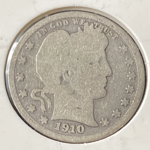 Antique Silver 1910-P Barber Quarter Original Surfaces
