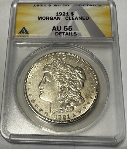 1921 ANACS AU 55 Silver Morgan Dollar, Certified AU 55 Morgan cleaned