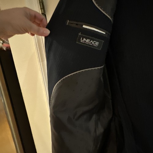 Traje Lineage 2 Piezas Azul Marino Rayas Chaqueta 42S 2 Botones Pantalones 34S - Imagen 3 de 17