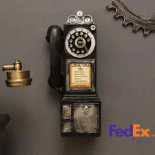 Wall-Mounted Pay Phone Model Vintage Booth Telephone Figurine Rotary Antique