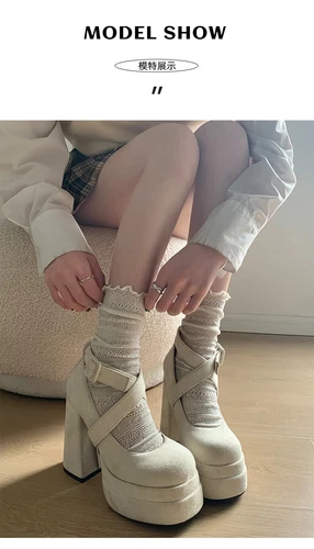 Platform Mary Jane Shoes Fashion Cross Strap Thick Heel Shoes Dress Shoes Pumps - Bild 6 von 24