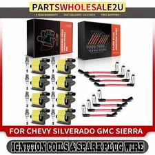 8x Yellow Square Ignition Coil & Spark Plug Wire for Chevy Silverado GMC Sierra