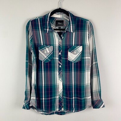 Rails Plaid Button Up Shirt Size Small Rayon Blue Green Long
