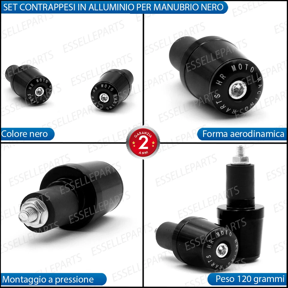 2X CONTRAPPESI MANUBRIO BILANCIERI STABILIZZATORI MOTO SCOOTER ALLUMINIO NERO - Immagine 2 di 4