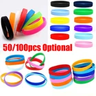 50/100Pcs Adult Rubber Silicone Bracelets Blank Wristband Multi Color Wrist Band