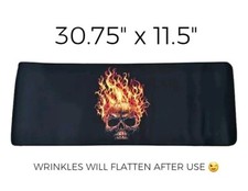 Extended Gaming Mouse Pad XL 30" Mat Stitched Non Slip Black Skull Flames Burnin