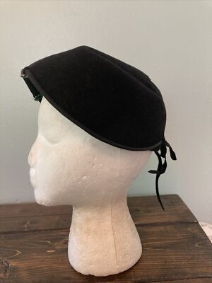 Vintage Black Lazarus Pillbox Bonnet Velvet Hat Cap Sz 22 | eBay display picture 1
