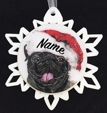 Santa Black Pug Dog Christmas Ornament - Free Personalization