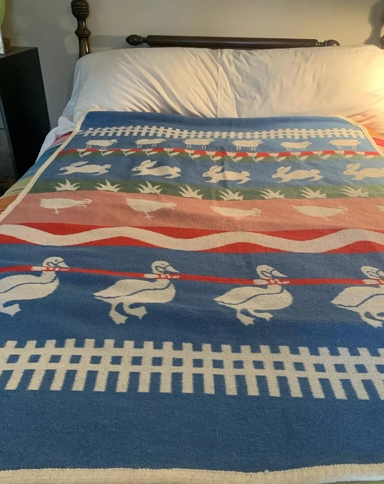 Cobertor de algodão reversível tecido Lintex vintage Farm Life 55 x 46 crianças pato Espanha - Imagem 2 de 4