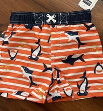 Wippette Boy Orange  Blue Shark Swim Trunks Size 4T