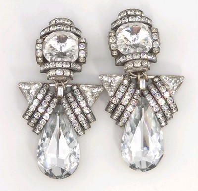 Vintage SIMONE EDOUARD Chandelier Rhinestone Crystal Earrings Statement Signed 