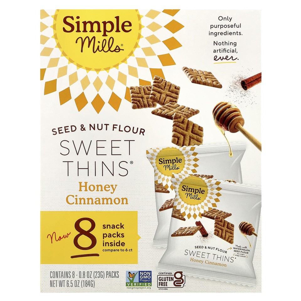 Seed & Nut Flour, Sweet Thins®, Honey Cinnamon, 8 Packs, 0.8 oz (23 g) Each