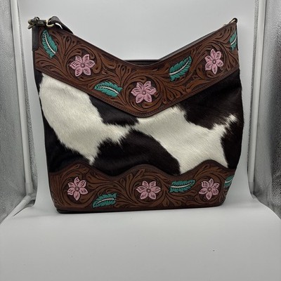 OHLAY Cross Body Upcycled Canvas Hair-On Genuine Leather women bag western