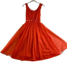 Vintage 1950s Vanity Fair 32 Nightgown Layered Orange Lace Sleeveless Flaw