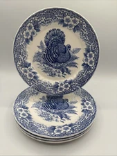 4 Queen's Myott Factory Blue Thanksgiving Turkey 10" Dinner Set Of 4 Nice