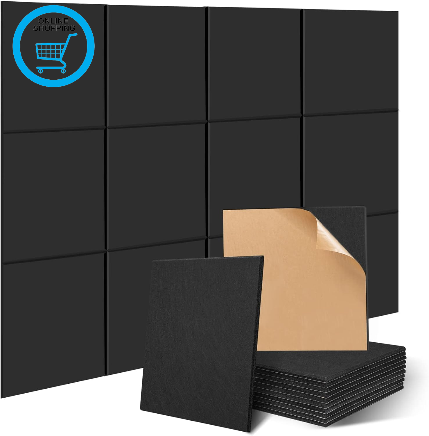 12 Pack Square Acoustic Panels Self-Adhesive, High Density Sound Proofing Panels