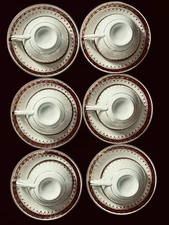 Homer Laughlin’s Eggshell 6 Footed Cups + 6 Saucers MONARCH Band With 18k Trim