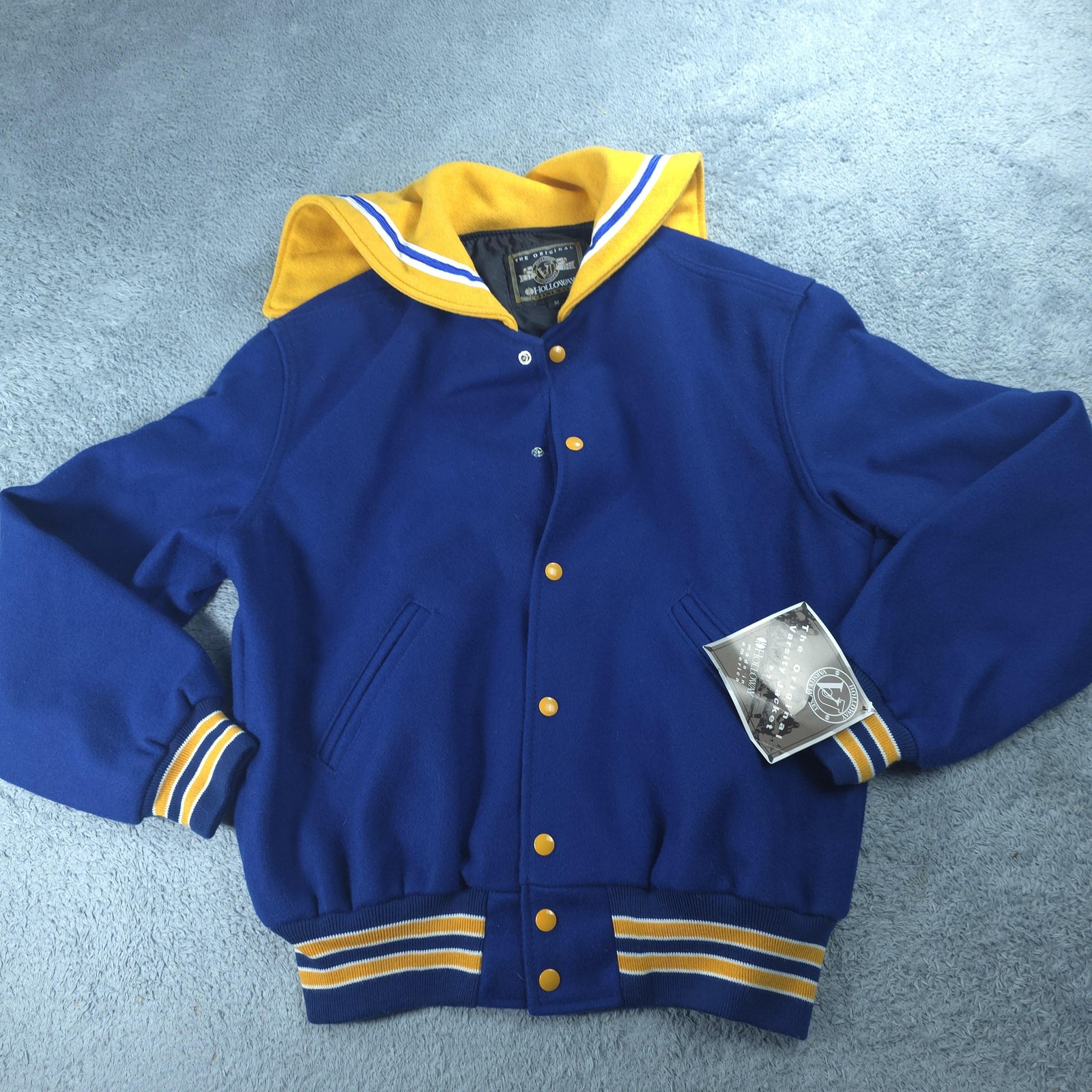 Holloway Varsity Jacket Mens Medium Blue Wool Sailor Collar Made USA Lined