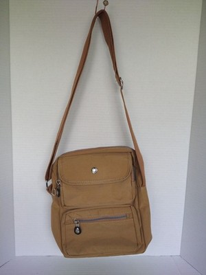 Jianqiaoer Tan & Brown Crossbody Bag Purse Vinyl Nylon Adjustable Strap pockets