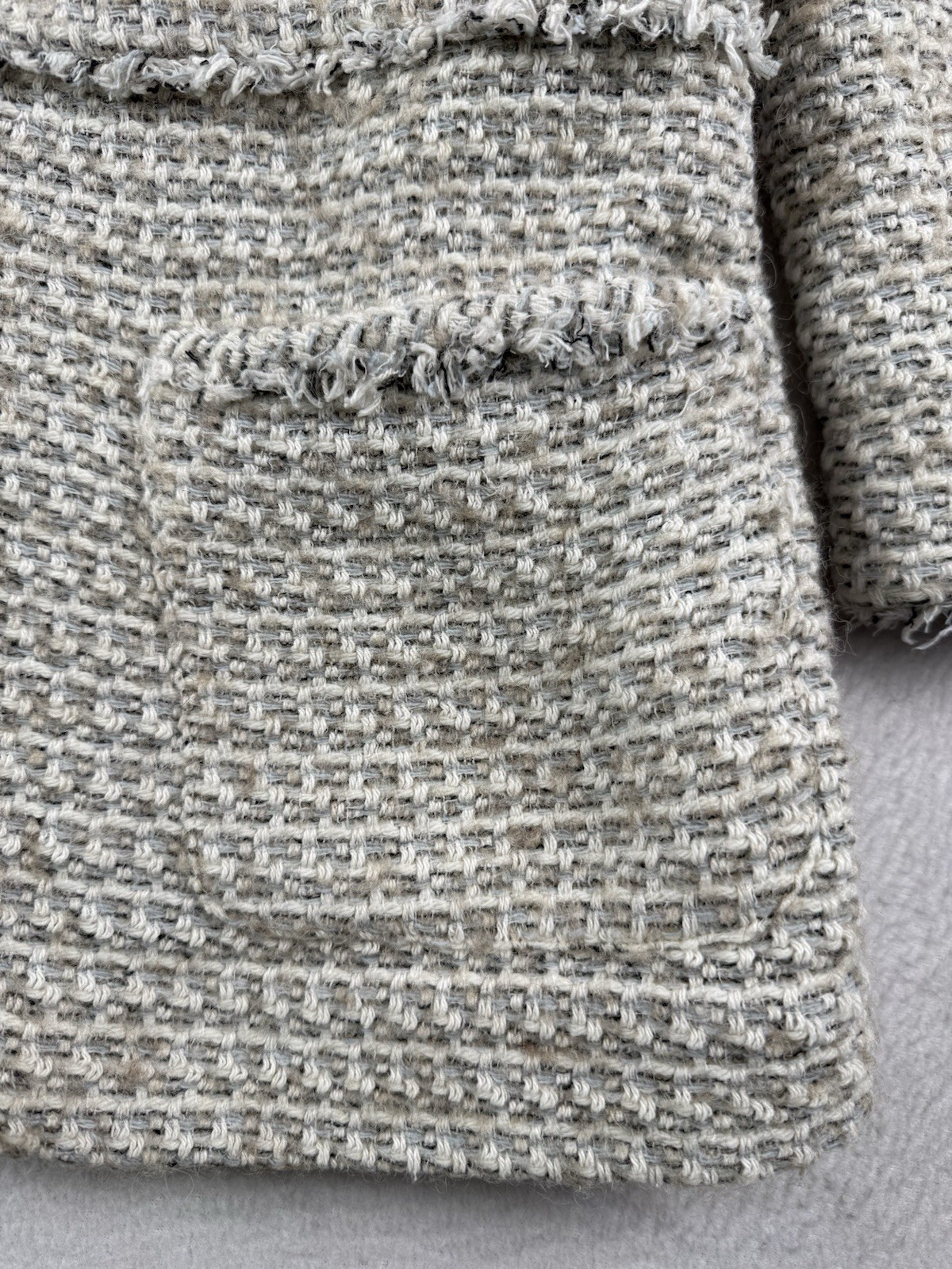 Zara Basic Womens Blazer Jacket M Tweed Fringe Fu… - image 2