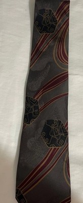 Erreuno Italian Gray Abstract Pattern Tie Burgundy Gold Classy Silk