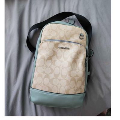 Coach Graham Crossbody Beige Light Blue Crossbody Bag Logo Pattern 